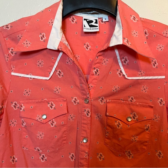 ROCKIES x Vintage Coral Bandana Print Pearl Snap Western Shirt Sz S Like New - Picture 5 of 12